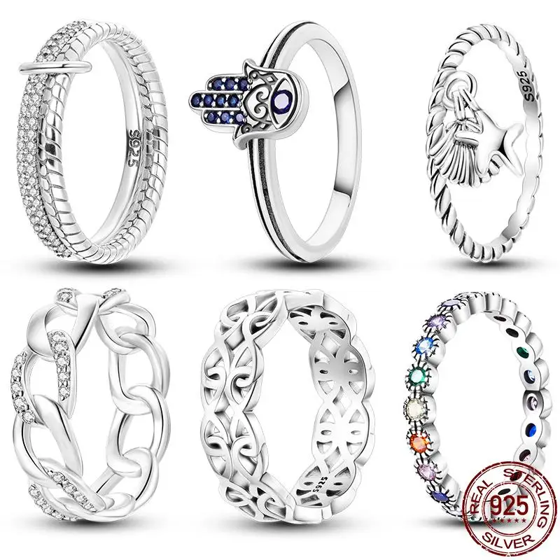 

New in Hot Sale 925 Sterling Silver Rings For Women Hand of Fatima Ring Making Jewelry Gift Party Engagement