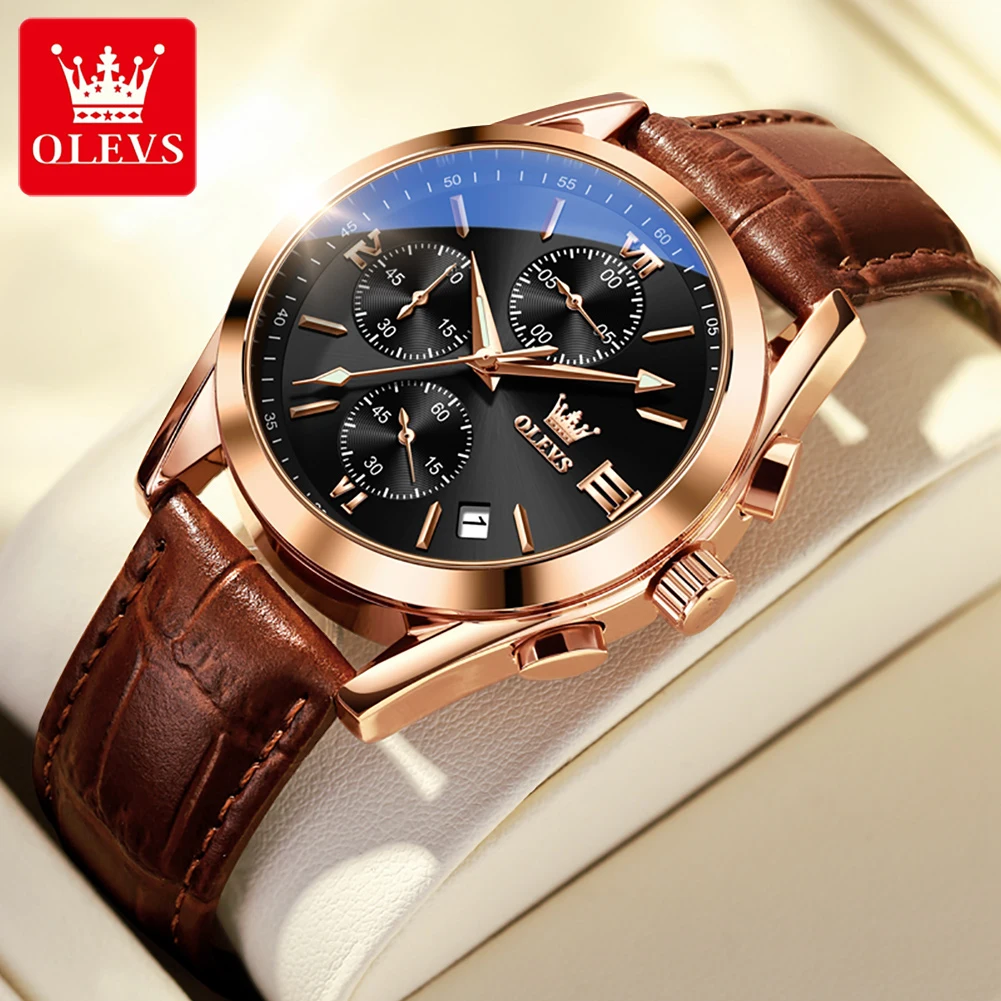 

OLEVS 2872 Luxury Brand Waterproof Men's Watches Leather Strap Chronograph Sport Watch Men Fashion Business Quartz Wristwatches