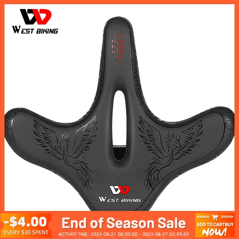 

WEST BIKING Wide MTB Bicycle Saddle Ergonomic Comfortable Thick Foam Shock Absorption Commute Bike Seat E-Bike Cycling Cushion