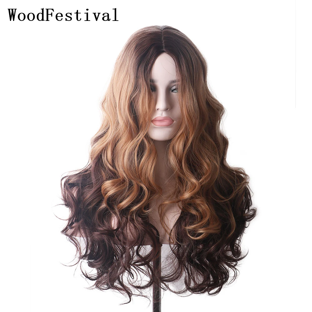 

WoodFestival Synthetic Hair New Wigs For Women Wavy Cosplay Wig Long Brown Blonde Purple Pink Green Gray Blue Black Ombre Korean