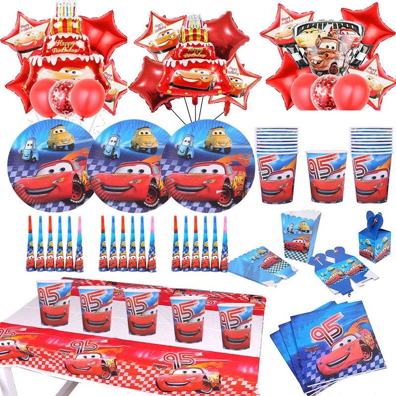 

Disney Cars Birthday Party Decorations Kids Favor Lightning McQueen Paper Cups Plates Baby Shower Disposable Tableware Supplies
