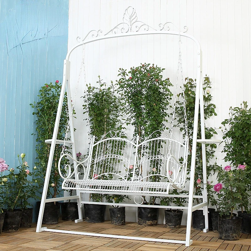 Американский кантри Железный искусство белый двойной качели уличный двор