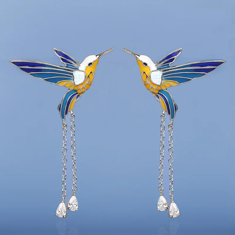 

Fashion Creative Hummingbird Earrings Women's Epoxy Color Animal Birds Pastoral Style Eardrop Goth Jewelry Accessories Wholesale