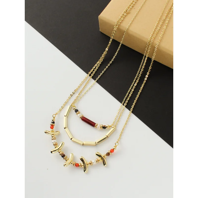 

Article 3 a Hip-Hop Punk Beaded Necklace 14 k Gold Multilayer Women Necklace 2022 Summer New Fashion Jewelry Accessories