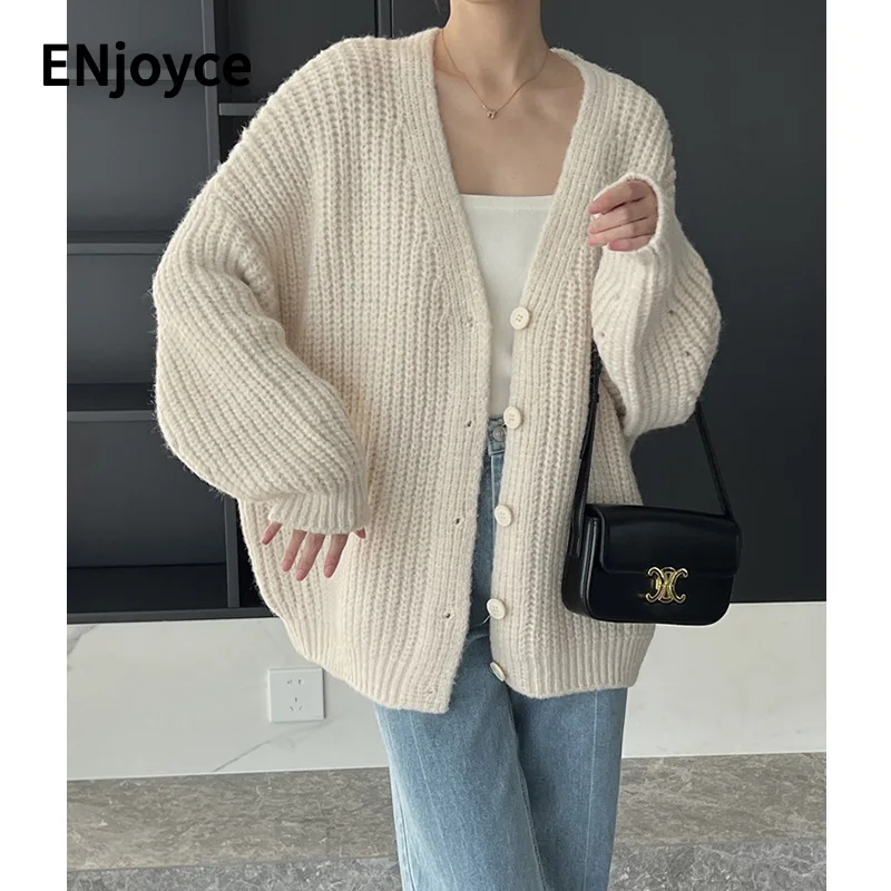 

Женский простой базовый однобортный вязаный кардиган, свитер, Осень-зима 2022, Повседневная Свободная трикотажная одежда, пальто, куртка, оде...