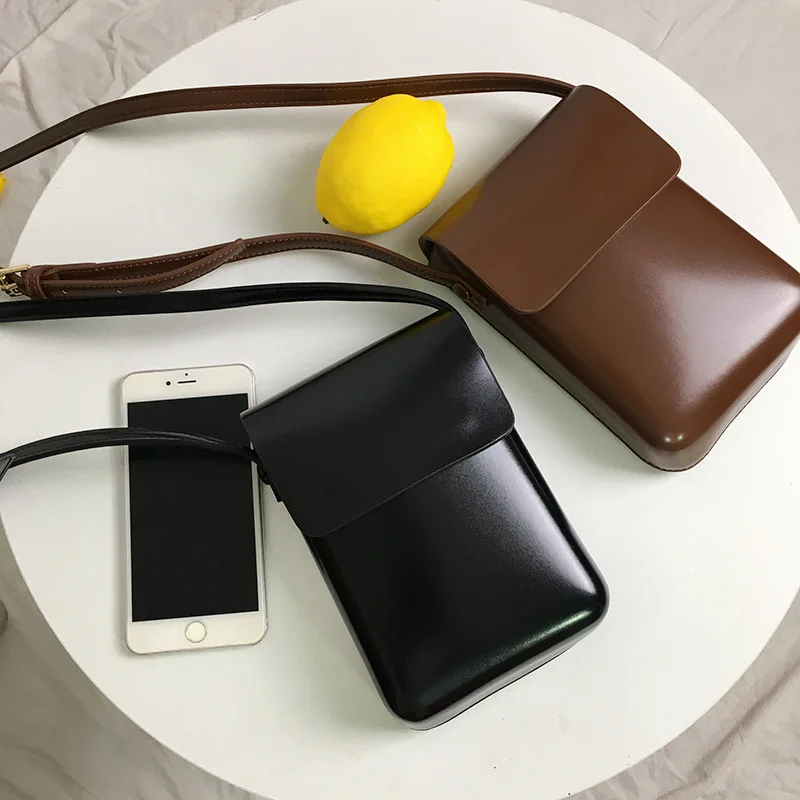

Ladies Solid Color Hard Leather Mini Crossbody Messenger Bag Fashion Wild Shoulder Bag Long Mobile Phone Handbag Purse 2023 New