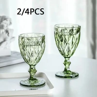 24pcs diamond embossed glass water cup european style color goblet home drinking fountain holiday gift red wine glass drinkware