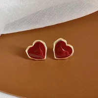 romantic love heart red drop glaze resin 14k gold filled ladies stud earrings original jewelry for women anti allergy gifts