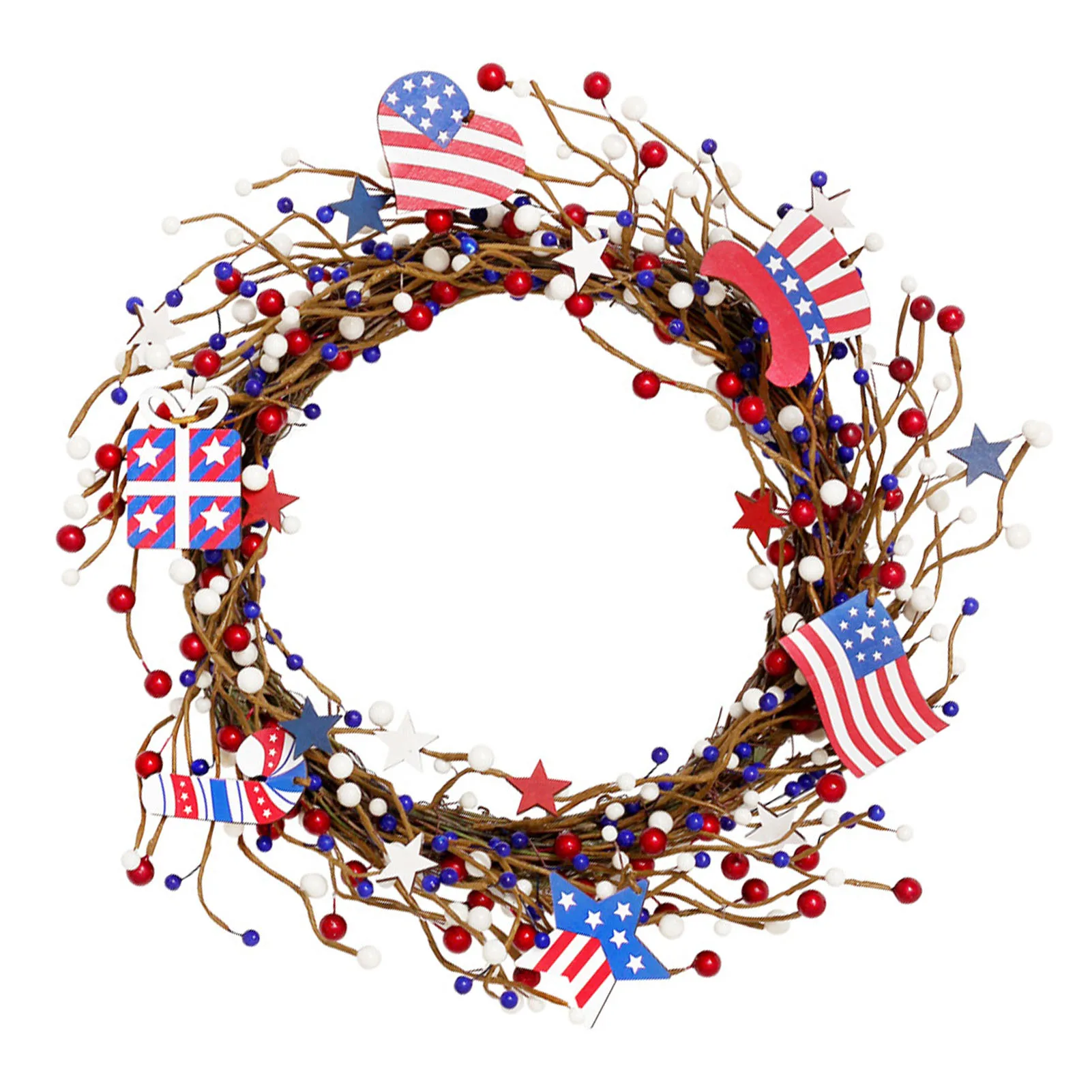

4th Of July Wreath Red White Blue Artificial Floral Wreath For Front Door Red White And Blue Artificial Floral Twig Garland For