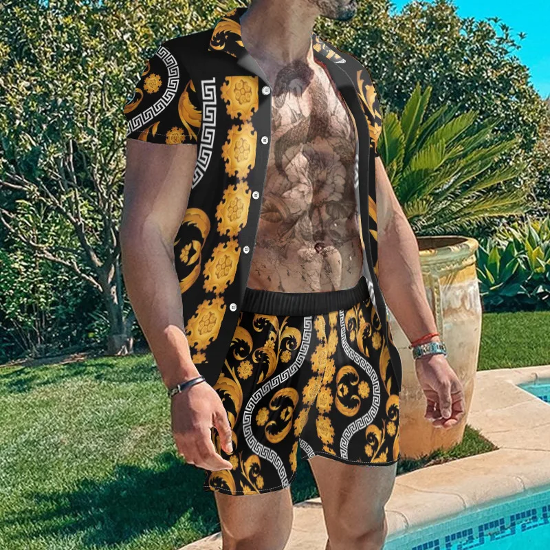 

Men's Tracksuit Casual Summer Beach Short Sleeve Shirt and shorts Suit Vacation Hawaiian two-Piece Set Male Clothing Streetwear
