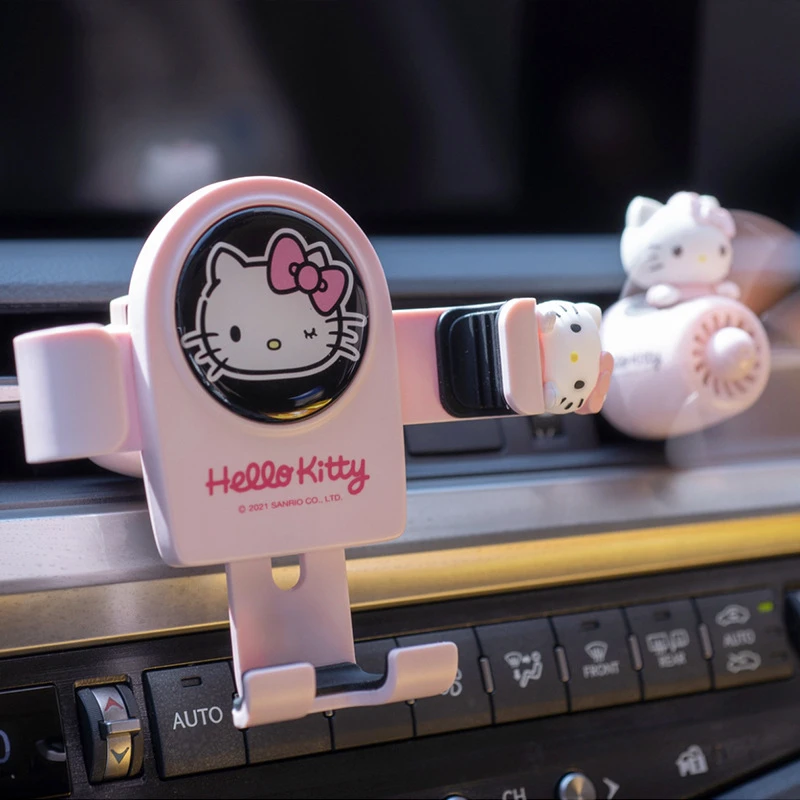 Kawaii Hello Kitty Giá Đỡ Điện Thoại Ô Tô Sanrio Dễ Thương Đa Chức Năng Sáng Tạo Phụ Kiện Xe Hơi Không Khí Đầu Ra Điều Hướng Trọng Lượng Giá Đỡ