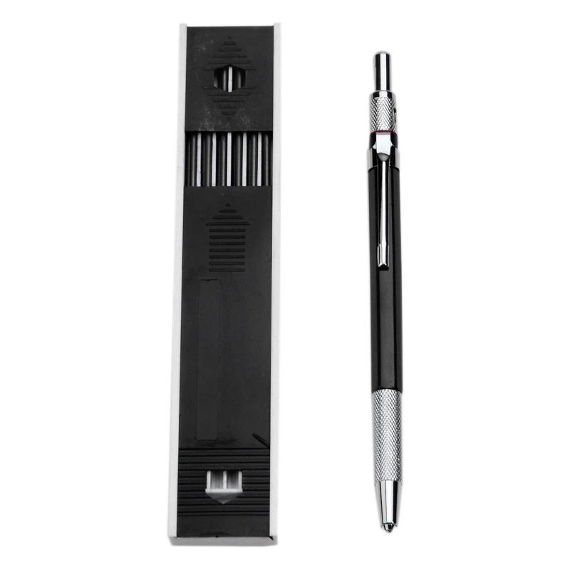 

Механический карандаш 2,0 мм, свинцовый карандаш для рисования, плотника, ремесла, искусства, эскизов с 12 шт. стержней-черный