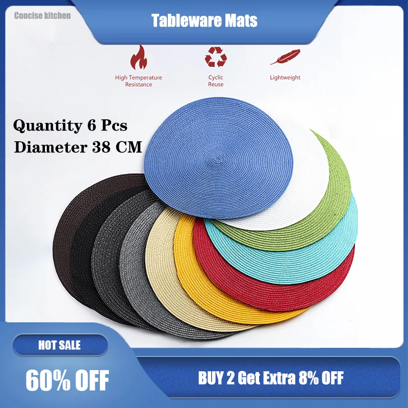 

38cm Table Placemats 6Pcs Put for Bowl Fork Spoon Knife, Mat for Dishes Coasters American Placemats Mats Kitchen Accessories