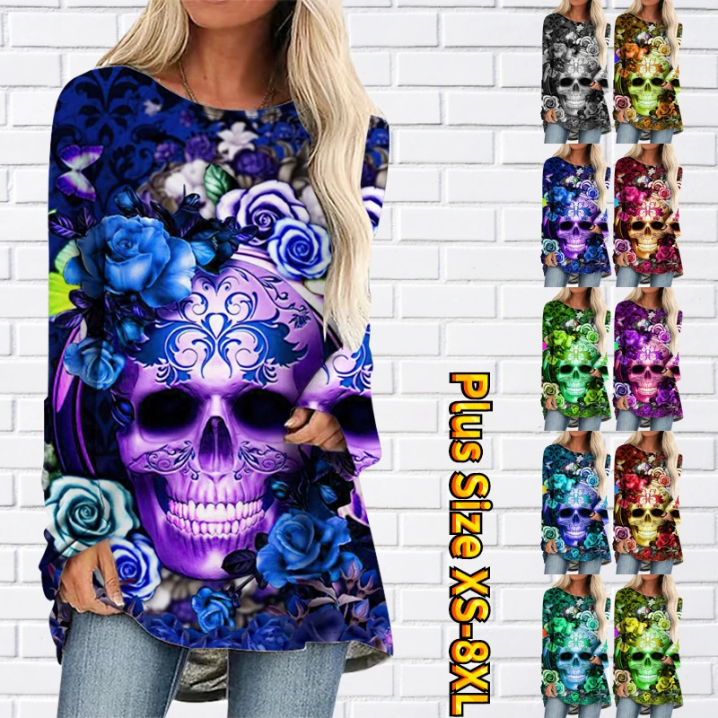 

2022 Autumn Winter Women Elegant Top Round Neck Long Sleeve Simple Wind T-shirt New Design Printed Pullover Loose Size Tee Shirt