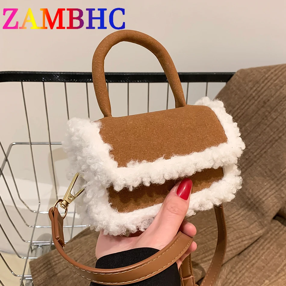 

2023 Super Mini Women's Tote Bag Luxury Brand Lipstick Box Faux Suede Plush Shoulder Crossbody Bags Winter Trend Kids Coin Purse