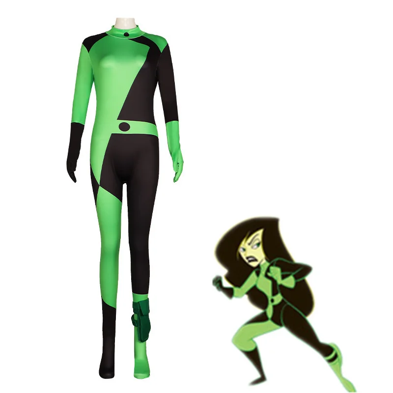 

Костюм для косплея Shego на Хэллоуин, женский зеленый комбинезон, костюмы, Креативная одежда на молнии для карнавала, размеры для детей и взрослых