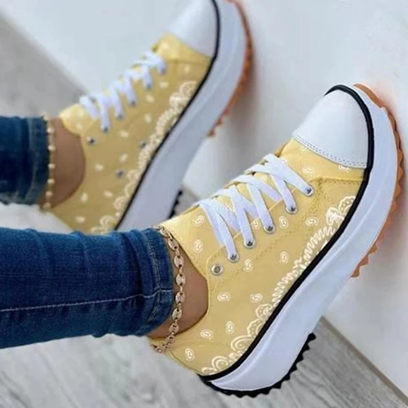 2022New Women's Vulcanize Shoes Fashion Platform High Canvas Shoes Casual Sports Shoes Ladies Comfortable Lace Up Sneakers Women