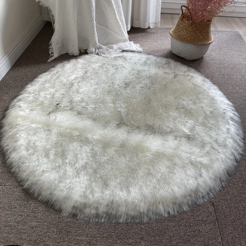 White Round Fur Rugs For Bedroom Furry Mats Living Room Washable Children's Room Floor Carpet Pink Shaggy Sheepskin Home Decor images - 6