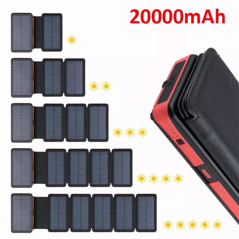 

Portable 20000mAh Solar Power Bank Folding Foldable Solar Panel Solar Charger External Battery Solar Powerbank For Mobile Phones