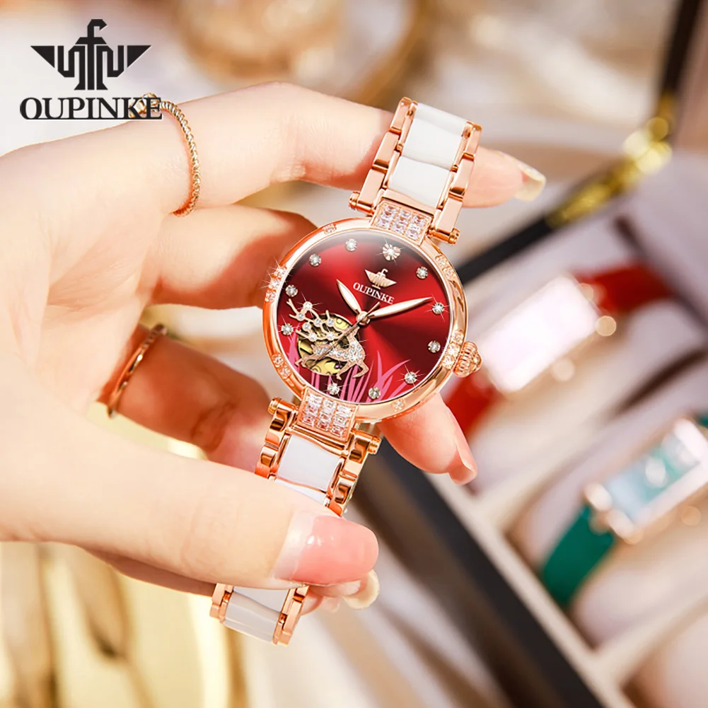 OUPINKE Top Automatic Women Watches Swiss Luminous Luxury Waterproof Sapphire Crystal Ceramic Ladies Wristwatch Bracelet Set enlarge