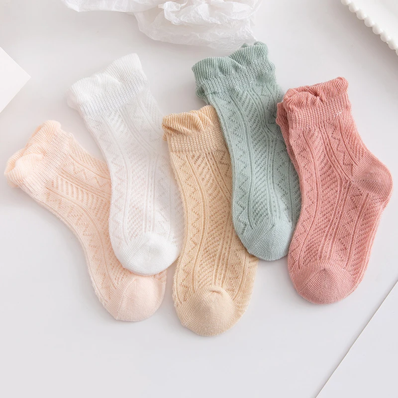 

Kids Socks 5 Pairs/Lot Spring Summer Cotton Girls Socks Lace Breathable For Children Baby 1 to 3 Years Thin Soft Baby Socks