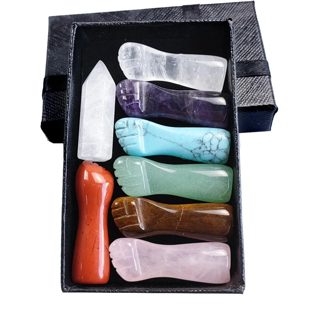 

Fist Shape Natural Reiki Chakra Stones Meditation Natural Healing Crystal Hexagonal Column Crystal Yoga Stone Gift Box
