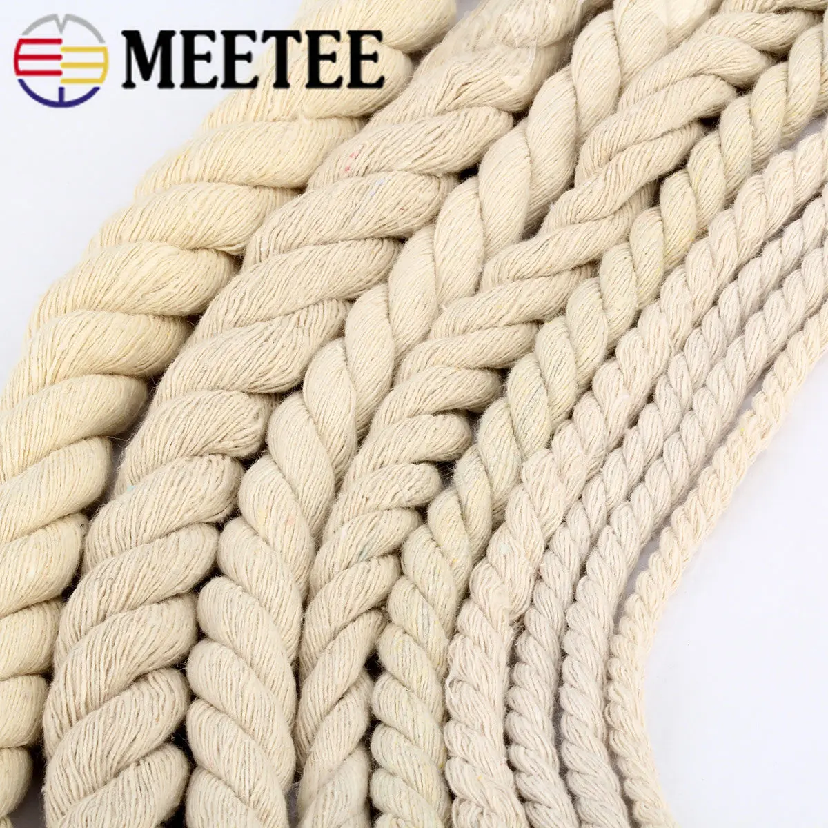 

5M 5/6/7/8/10/12/15/18/20mm Twisted Cotton Cord For Bag Decorative High Tenacity 3 Shares Ropes DIY Sewing Textile Accessories