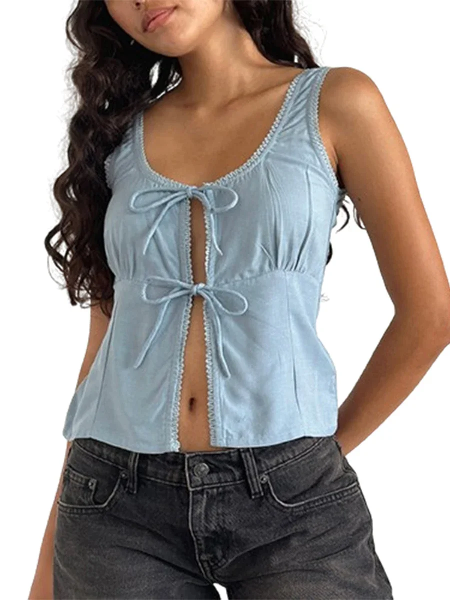 Женские майки с завязкой спереди однотонный укороченный жилет без рукавов