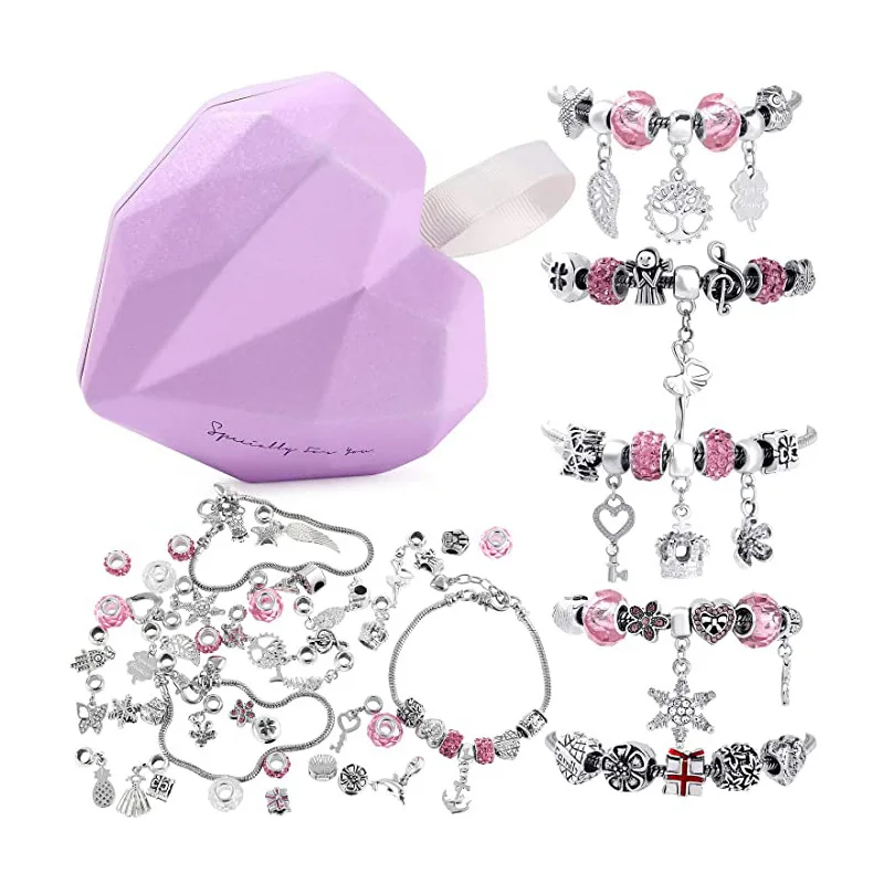 

56 Pcs Murano Beads Kit DIY Necklace Love Box Set Charm Bracelet Making Kit Beaded Silver Plated Snake Chain Girl Birthday Gift