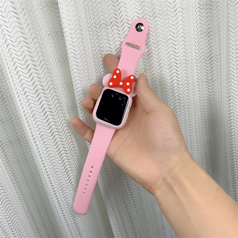 

Candy Color Strap+Cartoon Case For Apple Watch Band 38mm 40mm 42mm 44mm Silicone Belt Bracelet For iWatch Series 8 7 SE 6 5 4 3