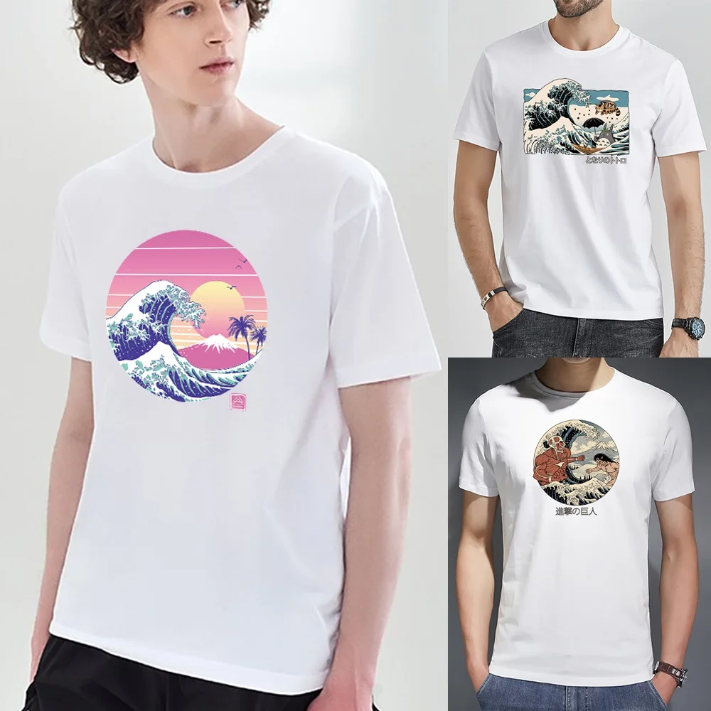 

Clothes Man Summer T Clothing Wave Print Fashion Casual T-shirts Letter Trend Short Sleeve Men Tee Hip Hop Streetwear Harajuku