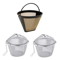 reusable cone style replacement coffee filter with 2pcs stainless steel tea strainer infuser