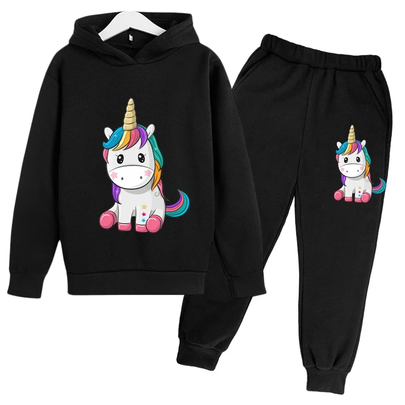 

Толстовка с капюшоном с мультяшным единорогом для мальчиков и девочек, комплекты на весну и осень для детей 4-14 лет, милый мультяшный единоро...