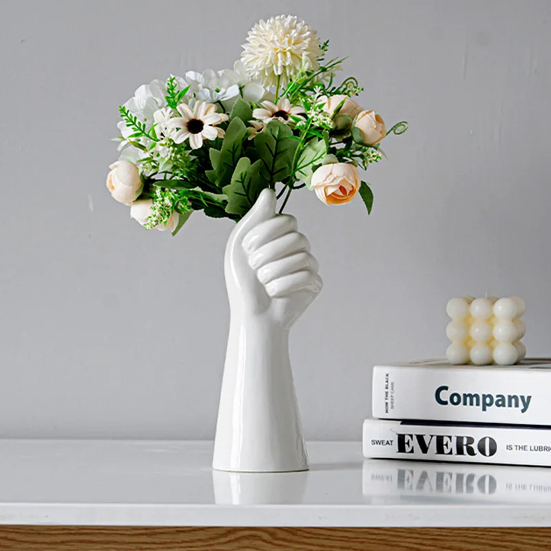 

1pcs Ceramic White Hand Vase Nordic Style Home Office Decor Creative Plant Flower Vase Floral Composition Living Room Ornaments