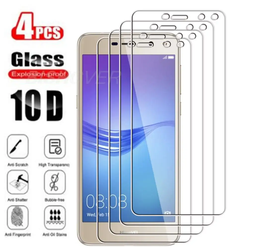 4 шт., закаленное стекло для Huawei Y6 2017, 5 дюймов, диагональ 2017 дюйма, Φ L23, Φ L22, Φ Y5 2017, Защитная пленка для экрана, защитное стекло, пленка 9H