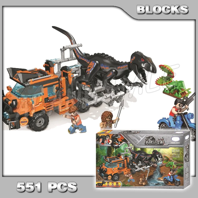 

551pcs Jurassic World Dinosaur T-Rex Tracker Hunting Truck Motorbike 8052 Model Building Blocks Gifts Bricks Compatible With