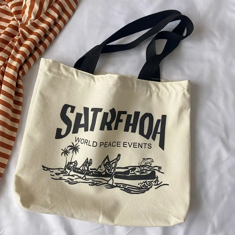 Женская Холщовая Сумка-тоут в стиле Харадзюку повседневная вместительная