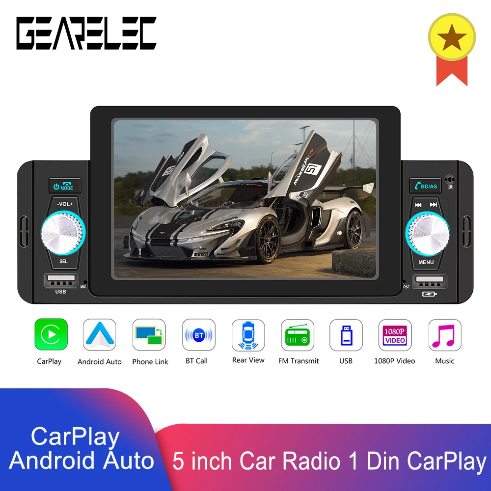 Single DIN Head Unit 5 Inch Screen Bluetooth Car Radio 1DIN Digital Multimedia Receiver Supports For CarPlay Android Auto