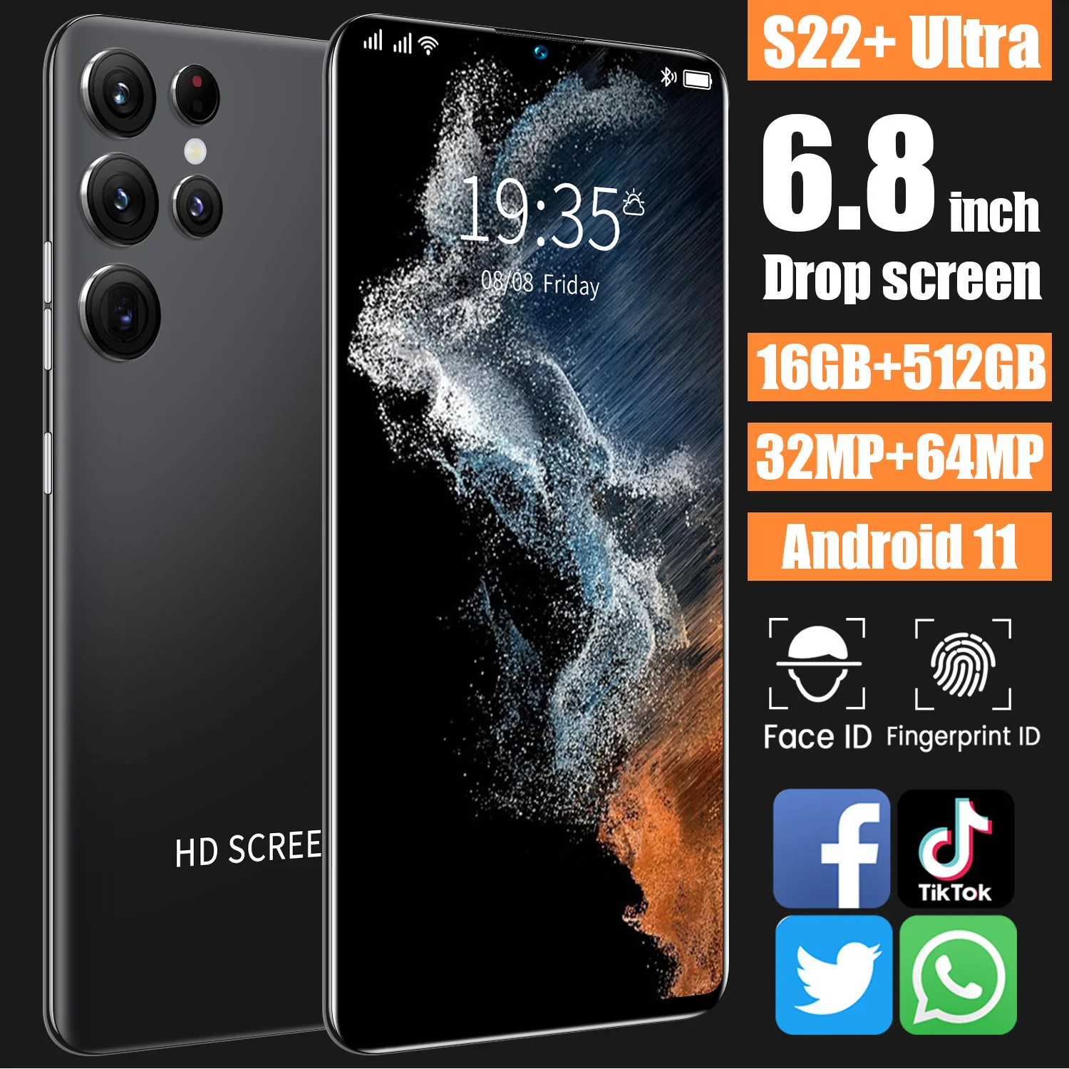 

Смартфон S22Ultra, 16 ГБ, 512 ГБ, 6,8 дюйма, мА · ч, Android 11