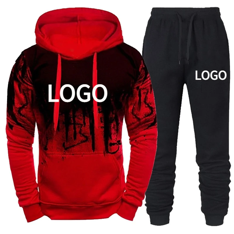 Custom LOGO Men Tracksuits Sets Spring Autumn Long Sleeve Hoodie+Jogging Pants 2 Piece Fitness Suits Sportswear Casual Clothing