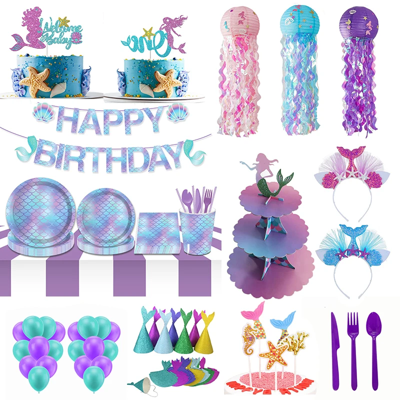

Mermaid Theme Cake Insert Card Cupcake Topper Cake Flags For Girl Happy Birthday Party Decorations Cupcake Decoration Supplies