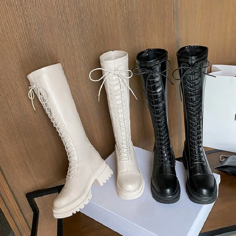 

2022 New lace up zipper thick bottom square heel fashion casual comfortable women's small fashion boots