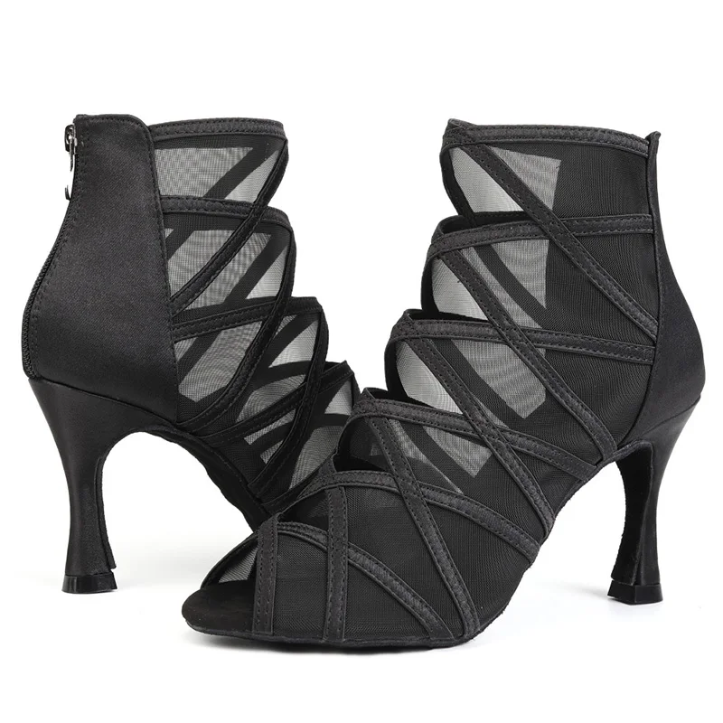 Latin Dance Shoes Women High Heels Ballroom Dancing Boots Elegant Mesh Professional Salsa Soft Sole Sandals Tango Bachata Shoes