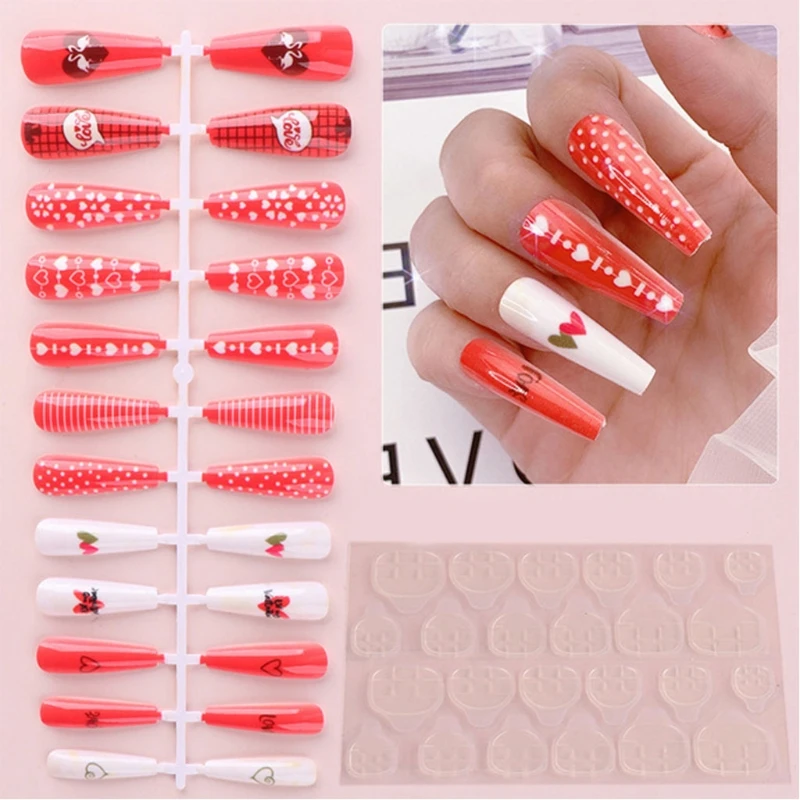 

Tips Press On Nails Fashion Valentine Nails Coffin Tips