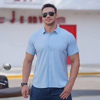summer large size men business casual solid color short sleeve shirts plus dress oversize office white fatty male social shirt