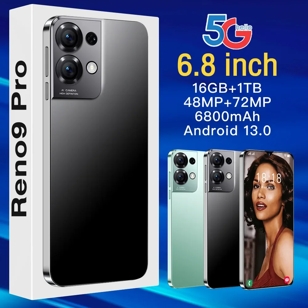 

2023 New Reno9 Pro Smartphone Global Version 5G Android 6.8inch HD Full Screen 16GB+1TB Mobile Phones Dual SIM Cards Cell Phone