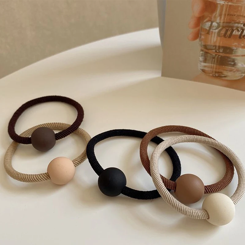 

5PCS/Set Women Girls Basic Hair Bands With Bead Solid Colors Elastic Headband Hair Ropes Ties Hair Accessories Ponytail Holder
