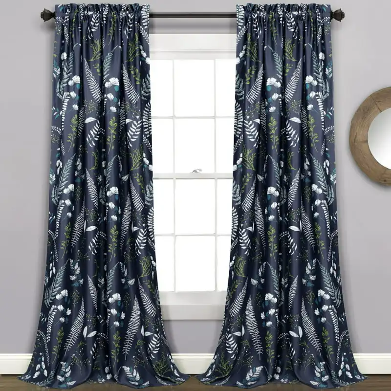 

All-over Room Darkening 84" x 52" + 2" Header Nature Navy 3" Rod Pocket Pair Window Panel Curtain