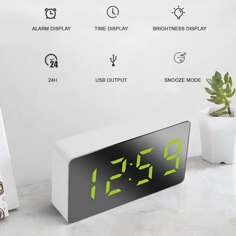 

Desktop LED Mirror Table Clock Digital Alarm Snooze Display Time Night Light USB Alarm Clock Home Decor Gifts for Children New