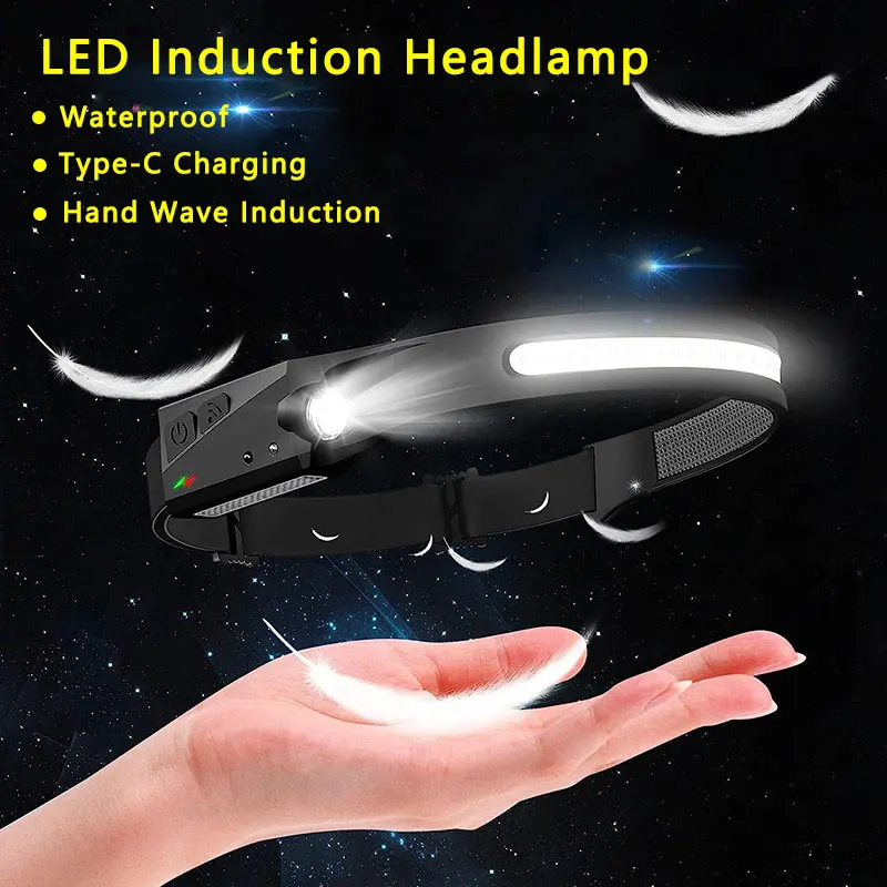 

LED Induction Headlamp Rechargeable Waterproof Sensor Headlight for Outdoor Camping Fishing Built-in Battery COB Head Light